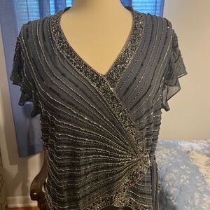 JKARA formal beaded and sequin dress charcoal color size 14